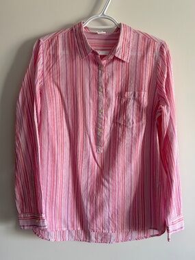 EUC GAP Women’s Boyfriend Popover Long-Sleeve Shirt in Pink-Multi Stripes Size M